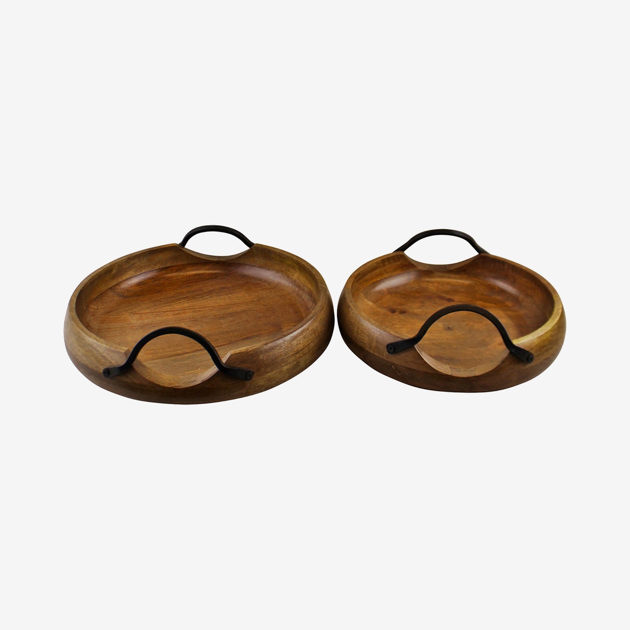 Set Of 2 Mango Wood Bowls With Metal Handles | Authentic Uppermill